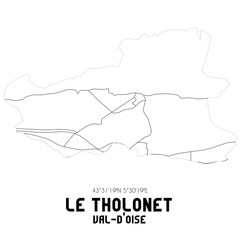 LE THOLONET Val-d'Oise. Minimalistic street map with black and white lines.