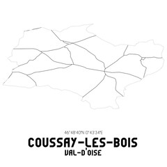 COUSSAY-LES-BOIS Val-d'Oise. Minimalistic street map with black and white lines.