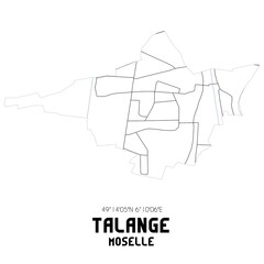 TALANGE Moselle. Minimalistic street map with black and white lines.