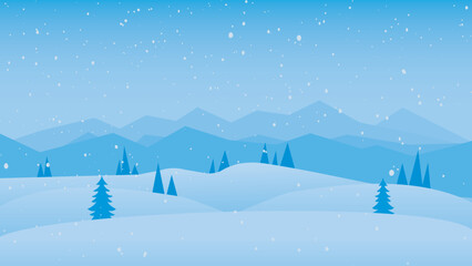 Winter landscape with falling snow. Vector illustration