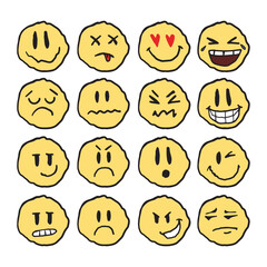 Hand-drawn emoticons. Sketch of doodle emoticons, thin icons of a happy sad face, vector illustration