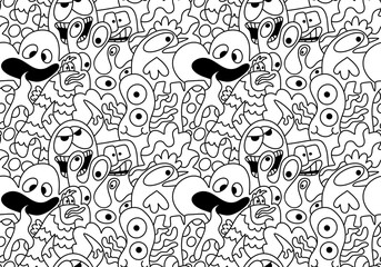 Cartoon doodle monsters seamless aliens and animals pattern for wrapping paper and fabrics and kids clothes