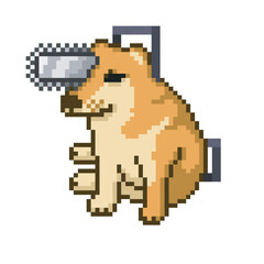 Fototapeta premium Illustration dog with chainsaw, meme pixel art