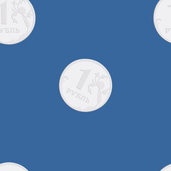 Rubles on a blue background. Seamless pattern illustration.