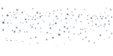 Silver stars vector background, sparkling Christmas confetti falling isolated on white. magic shining flying stars glitter backdrop, sparkle border