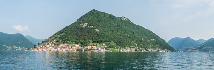 Fototapeta na wymiar Extra wide view of Monte Isola in the Lake Iseo