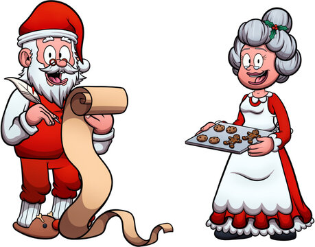 Santa Claus And Mrs. Claus. Vector clip art illustration with simple gradients.