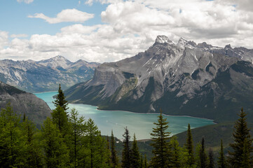 View of Lake Minnewanka from Banff National Park hiking trail
