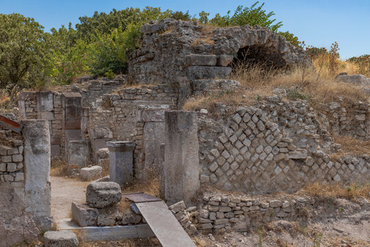 Ancient city view and ruins of Alexandria Troas in &Ccedil;anakkale province of Turkey