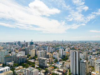 Fototapeta premium Aerial panoramic cityscape of Santo Domingo, Dominican Republic. City downtown in the morning 