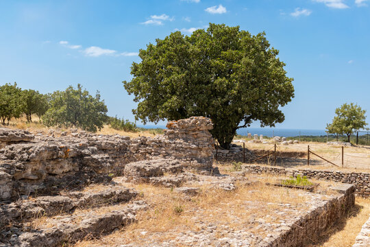 Ancient city view and ruins of Alexandria Troas in &Ccedil;anakkale province of Turkey