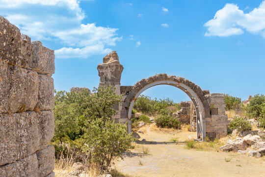 Ancient city view and ruins of Alexandria Troas in &Ccedil;anakkale province of Turkey