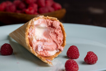 Ice cream with creamy raspberry flavor