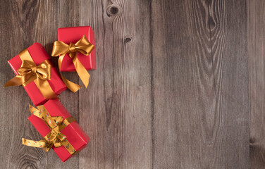 Christmas gift box on wooden table