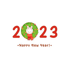 The year 2023 the year of the rabbit greeting symbol with a cartoonish rabbit