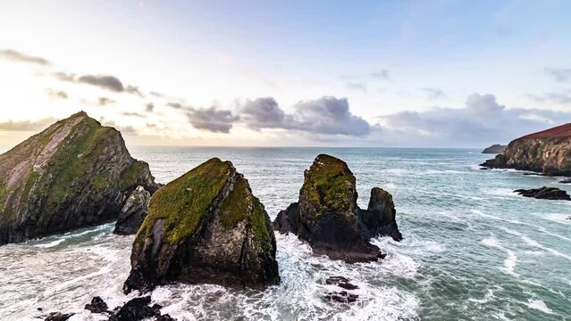Nohoval Cove and Altantic Ocean Colorful Sunrise Timelapse, Kinsale, Ireland