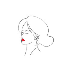 Women's faces in one line art style on white isolated background. Line art in elegant style for prints, tattoos, posters, textile, cards etc. Beautiful women face Vector illustration.