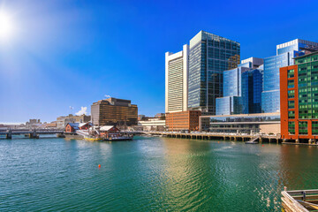 Fototapeta na wymiar View on Boston harbor at sunny day