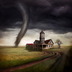 Naklejka na ściany i meble tornado storm over the field