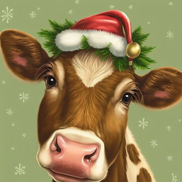 cow with christmas hat