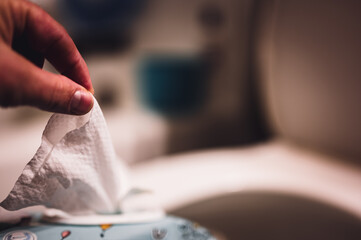 Disposable wipes being flushed down a toilet where they can cause clogging and problems with wastewater treatment.