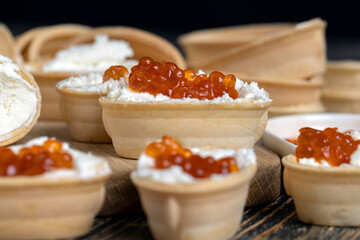 red salmon caviar during cooking