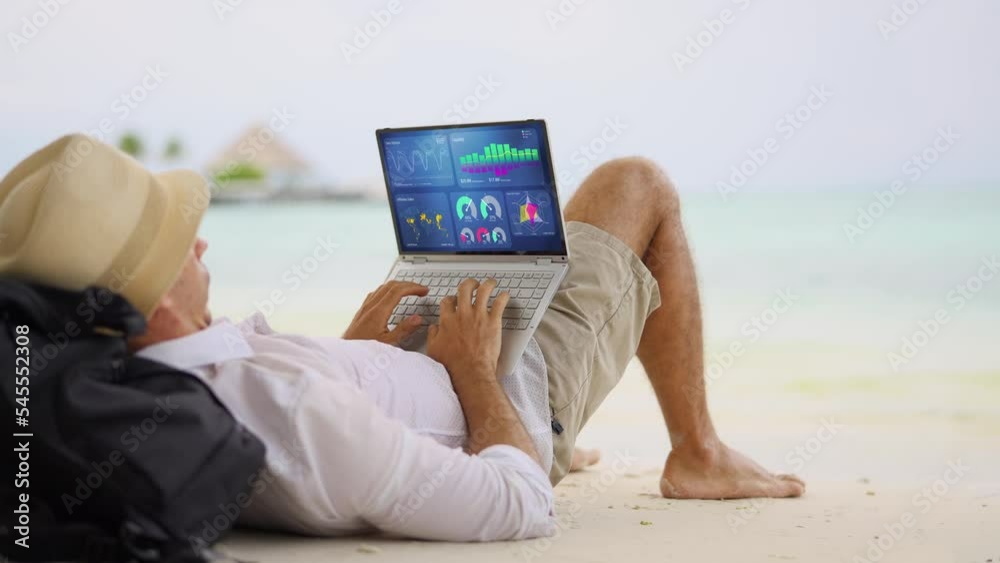 Poster businessman using analytics data kpi dashboard