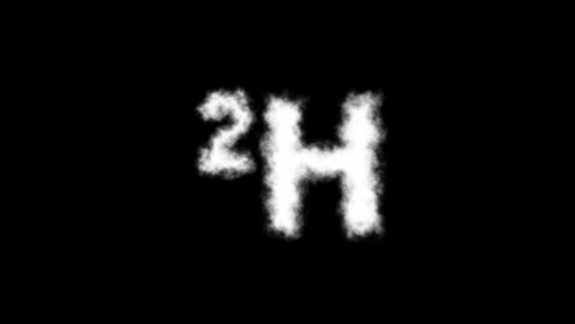 2H or Deuterium Molecule Symbol Smoke Cloud Text Effects Animation on Black Background and Green Screen