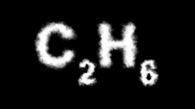 C2H6 Ethane Molecule Symbol Smoke Cloud Text Effects Animation on Black Background and Green Screen