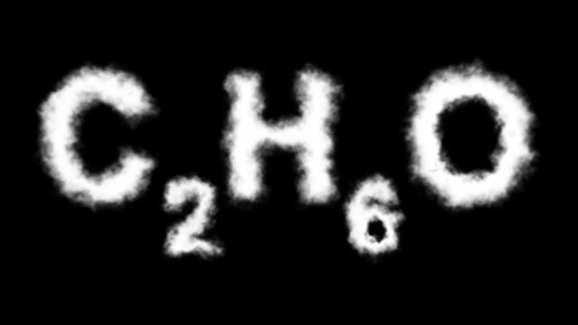 C2H6O Dimethyl Ether Molecule Symbol Smoke Cloud Text Effects Animation on Black Background and Green Screen