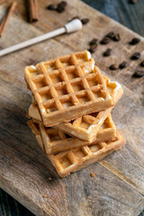 soft sweet waffles on the table, close up