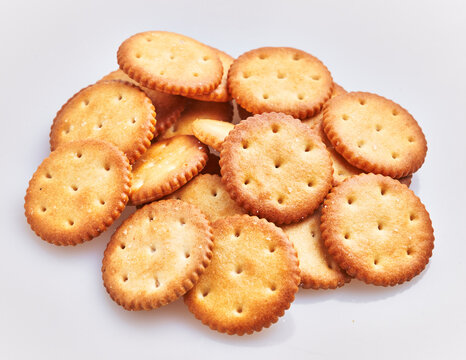  Delicious group of salty biscuits over isolated white background