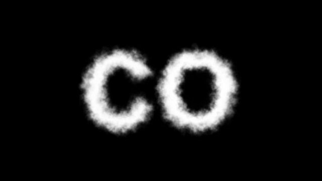 CO or Carbon Monoxide Molecule Symbol Smoke Cloud Text Effects Animation on Black Background and Green Screen