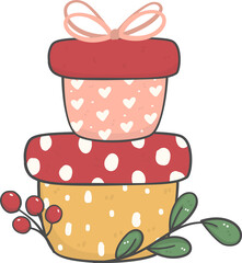 cute stacked of christmas gift boxes cartoon doodle hand drawn