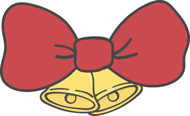 Christmas bell with red bow cartoon doodle hand drawn