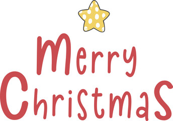 Merry Christmas text word cute hand writing with polka dot yellow star