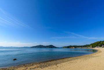 Fototapeta na wymiar Landscape of the Seto Inland Sea, Sandy beach at Oshima, Ehime Prefecture
