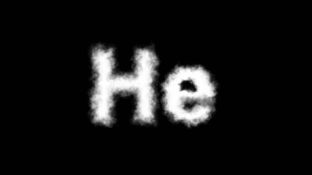 He Or Helium Molecule Symbol Smoke Cloud Text Effects Animation on Black Background and Green Screen