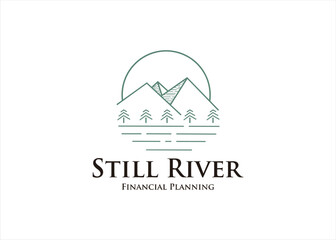 Naklejka premium mountain water lake river logo design template