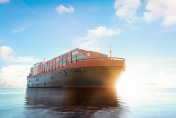 Cargo ship or vessel with containers in ocean - obrazy, fototapety, plakaty