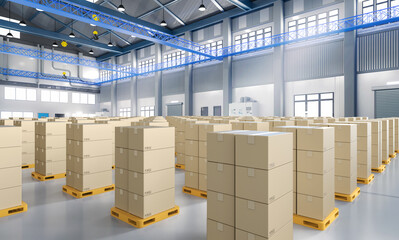 Stack of cardboard boxes on yellow pallet