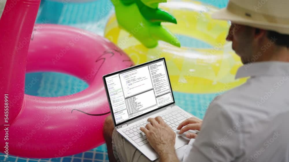 Leinwandbilder Geek Coder Programmer Working At Pool