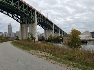 an industrial landscape spanned by bridges in central cleveland