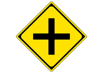 Fototapeta premium 道路標識 十形道路交差点あり 警戒標識のイラスト