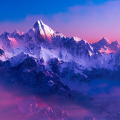 Fototapeta na wymiar Snow-capped mountain peaks in winter Digital illustration