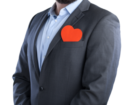 businessman with a red heart paper in a suit isolated on white background - Powered by Adobe
