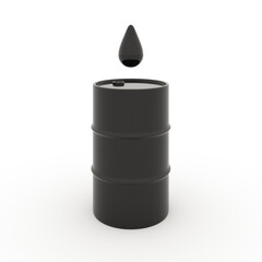 black oil drum metal barrel and oil drop on white background 3d render