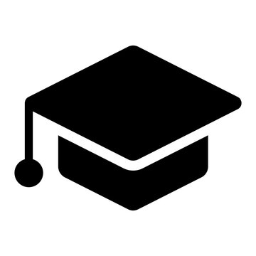 Glyph graduation hat icon on white background
