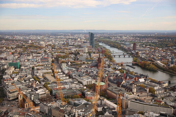 Fototapeta na wymiar view to skyline of Frankfurt from Maintower in Frankfurt, Germany