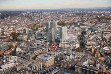 Fototapeta na wymiar Autumn panorama of Frankfurt, Germany in a sunny day